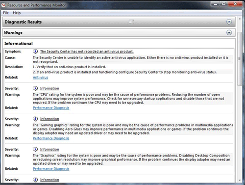 Windows 7 Resource and Performance Monitor